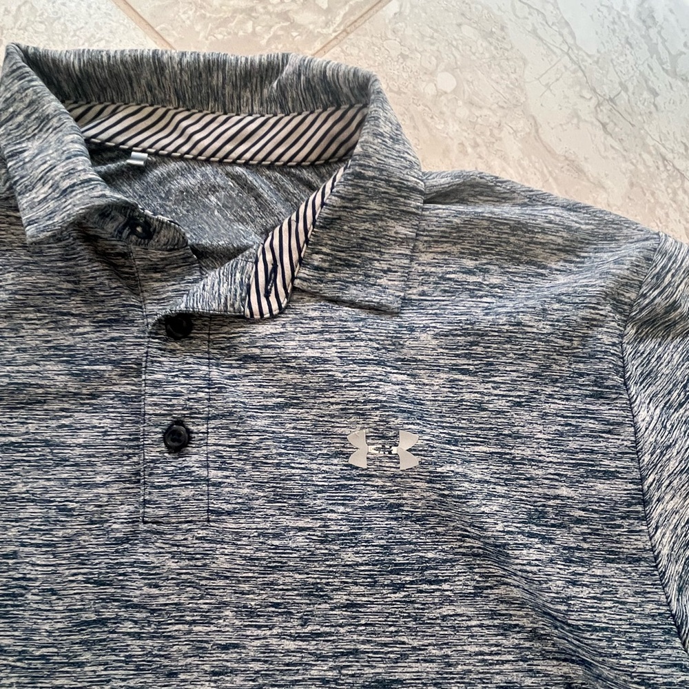 Under Armour Men's Gray/Blue Heather HeatGear Polo Shirt, size L